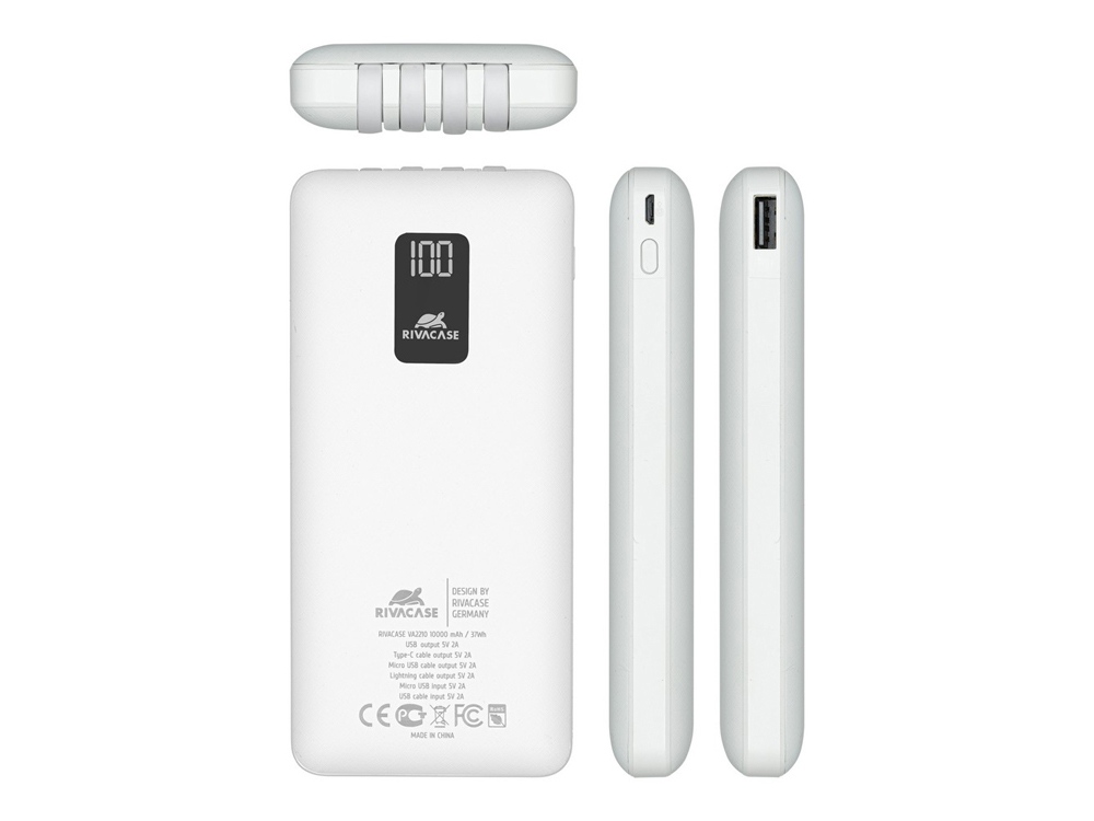 Внешний аккумулятор с дисплеем и встроенными кабелями VA2210, 10000 mAh 