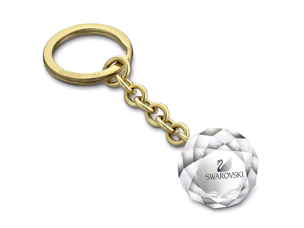 Брелок для ключей Ball, средний. Swarovski, прозрачный/золотистый