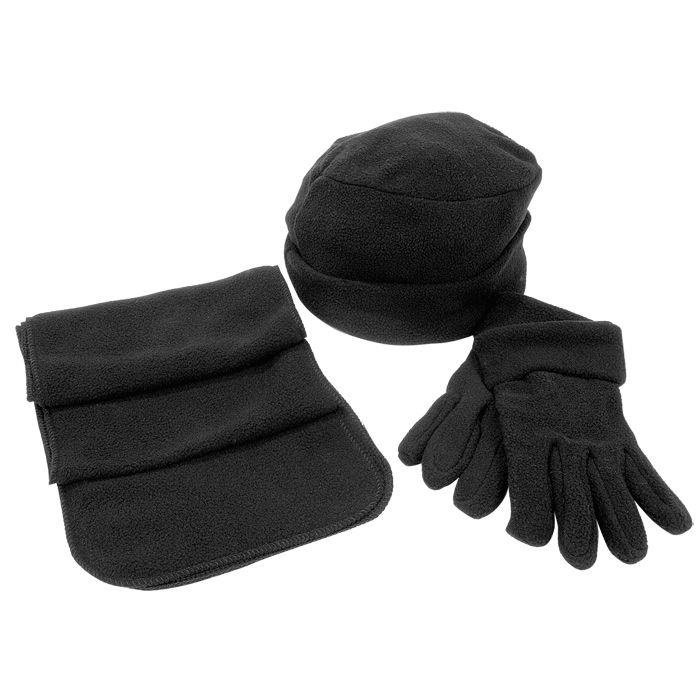 Флисовый набор "Metel" шапка, шарф, перчатки, черный, флис, 190 гр/м3