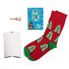 Подарочный набор  &quot;Елки&quot;, упаковка, прищепка с шильдом, календарь 2018, носки тематические