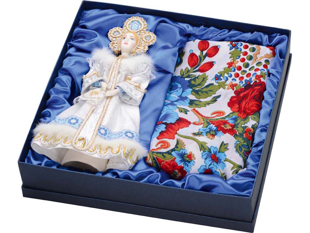 Набор: кукла в народном костюме, платок «Аленушка», белый/голубой