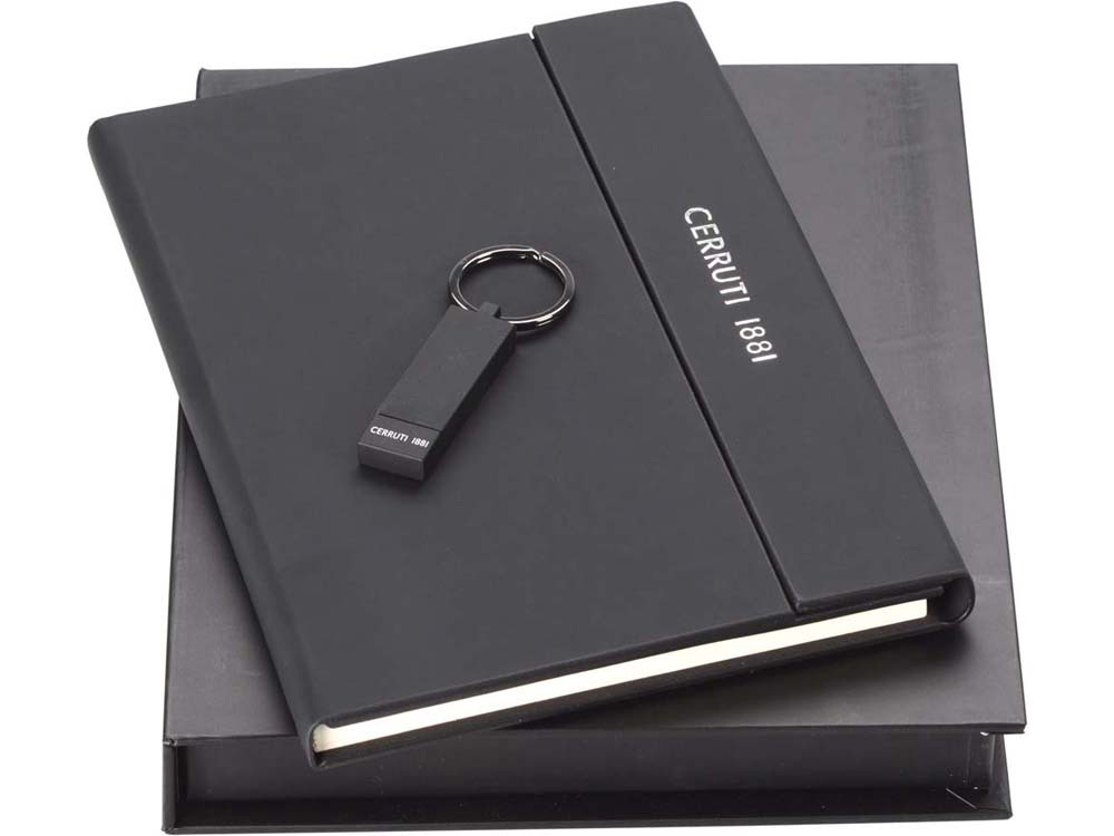 Набор Cerruti 1881: дизайнерский блокнот А5, брелок с флеш-картой USB 2.0 на 4 Гб, черный