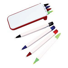 Набор &quot;Help&quot;: две цветных шариковых ручки,карандаш и маркер; красный; 13х1,2х5,2 см.; пластик