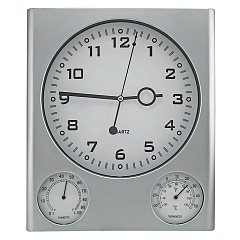 Часы настенные с термометром и гигрометром; 26,6х3,1х31,1 см; пластик; без элементов питания