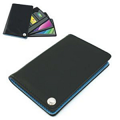 Футляр для пластик. карт,визиток,карт памяти и SIM-карт, черный с голубым, 7х10,3х1,2 см;иск.кожа