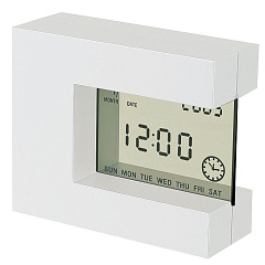 Часы настольные &quot;Перевертыш&quot; с календарем, будильником, таймером и термометром; 11х9,5х4см; пластик